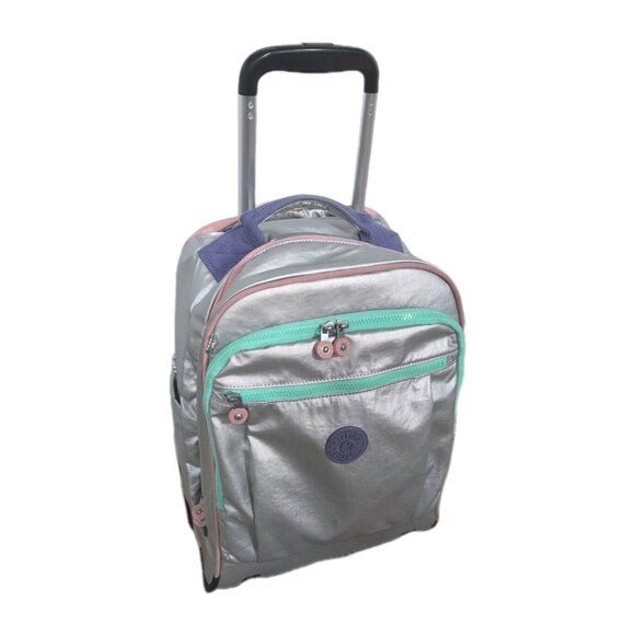 Kipling Handbags - Kipling Gaze Large Metallic Rolling Backpack Original - Silver w/ Pastels